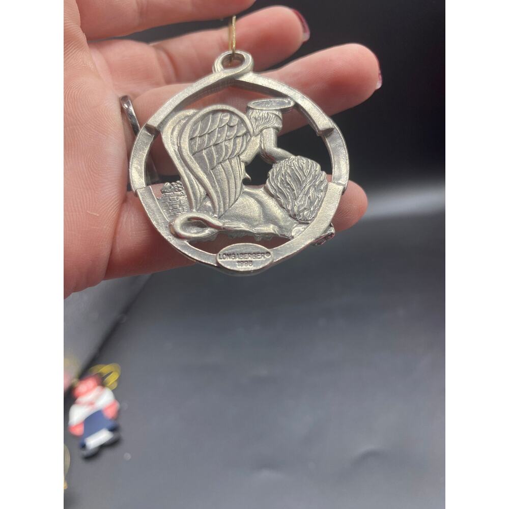 Vintage 1998 Longaberger Angel Ornament PEACE Lion & Lamb Pewter Christmas - Picture 3 of 4